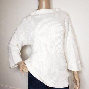 Vince Camuto Womens Ribbed Knit Sweater S White 3/4 Sleeve Pullover